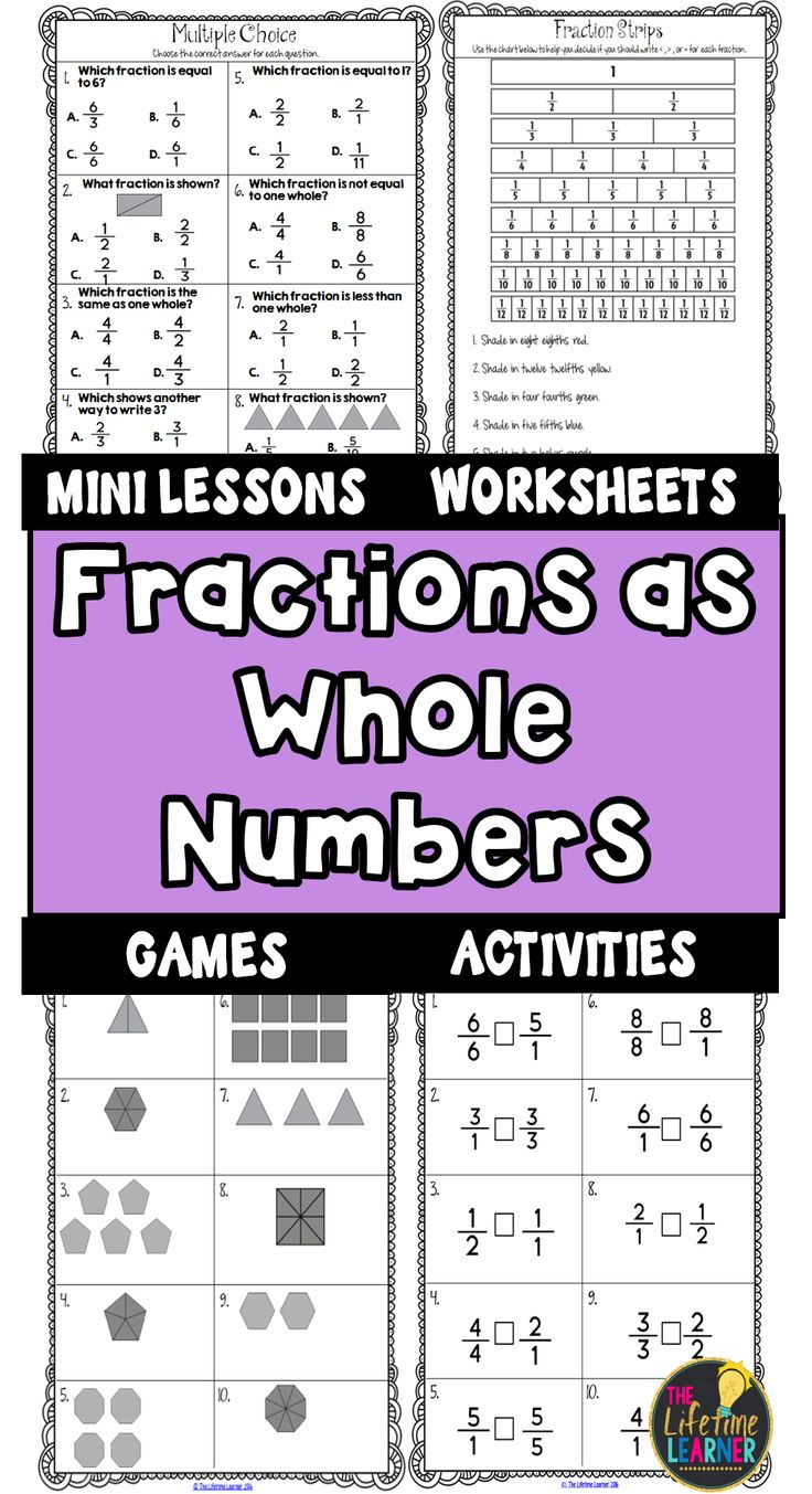 Fractions As Whole Numbers Fraction Worksheets Activities Games 