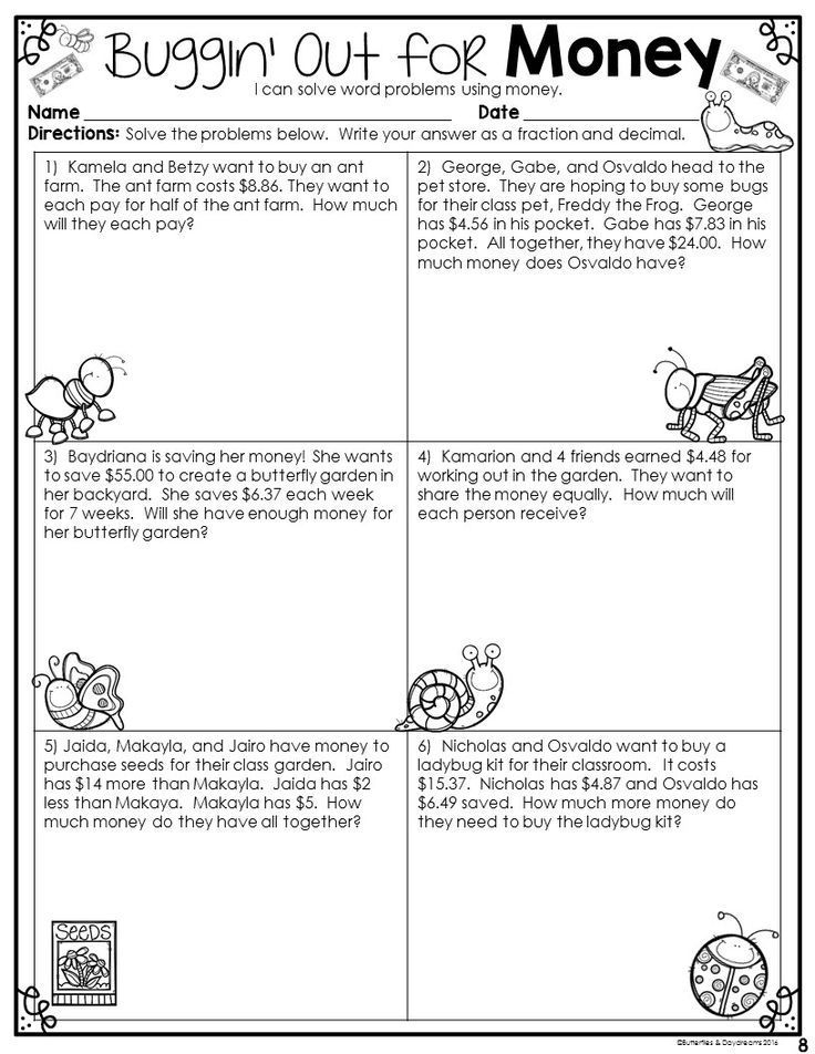 Fractions Decimals And Money Word Problem Worksheets Money Math