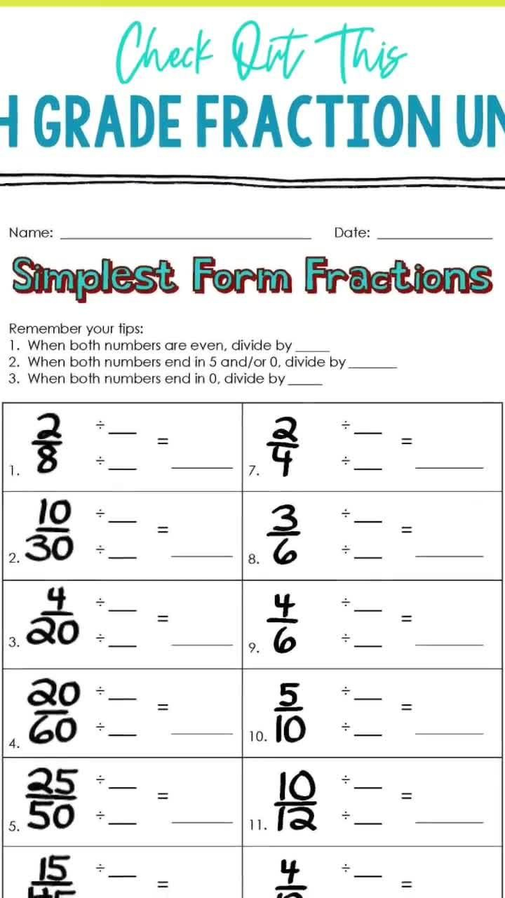 Fractions Unit For Fourth Grade Video Video In 2020 Elementary