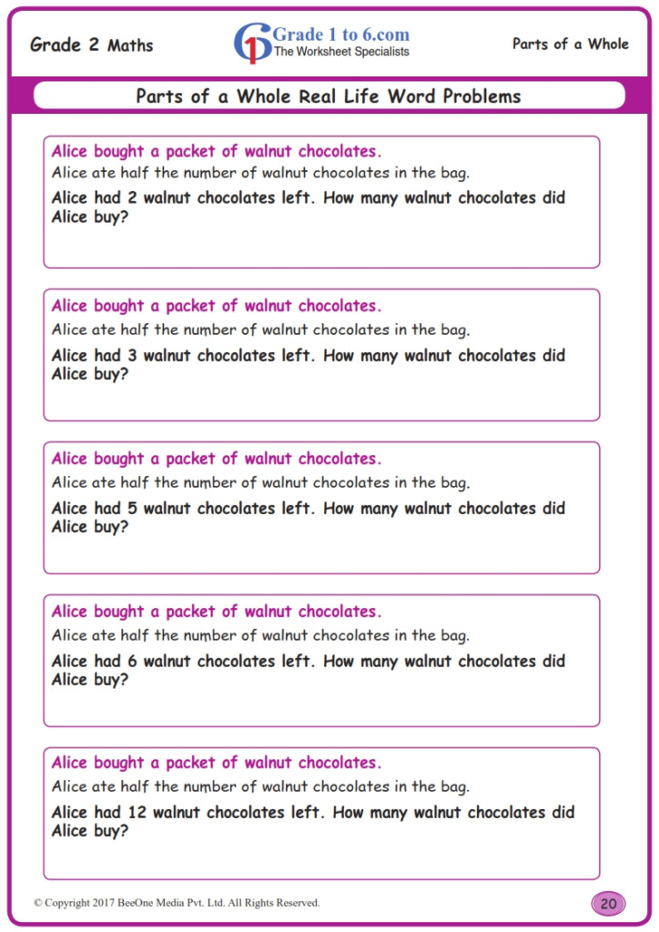 Fractions Word Problems Worksheets Grade 2 www grade1to6