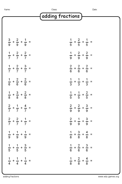 Free Adding 3 Fraction Worksheets With Unlike Denominators