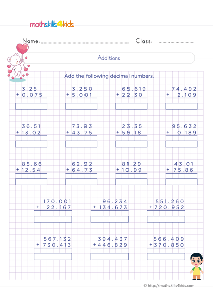 Free Adding And Subtracting Decimals Worksheets Worksheets Master