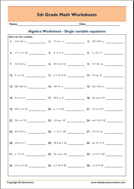 Free Fifth Grade Math Worksheets In Pdf EduMonitor