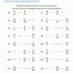 Free Fraction Worksheets Adding Subtracting Fractions