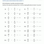 Free Fraction Worksheets Adding Subtracting Fractions