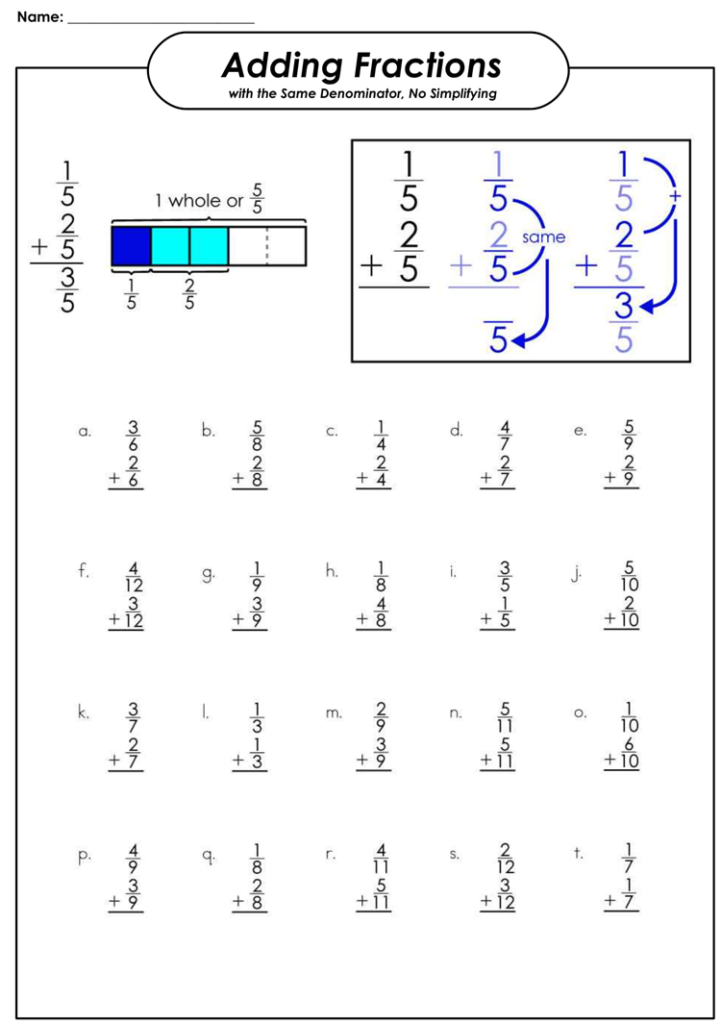 Free Printable Fraction Worksheets for Grade 3 To 6 Word PDF