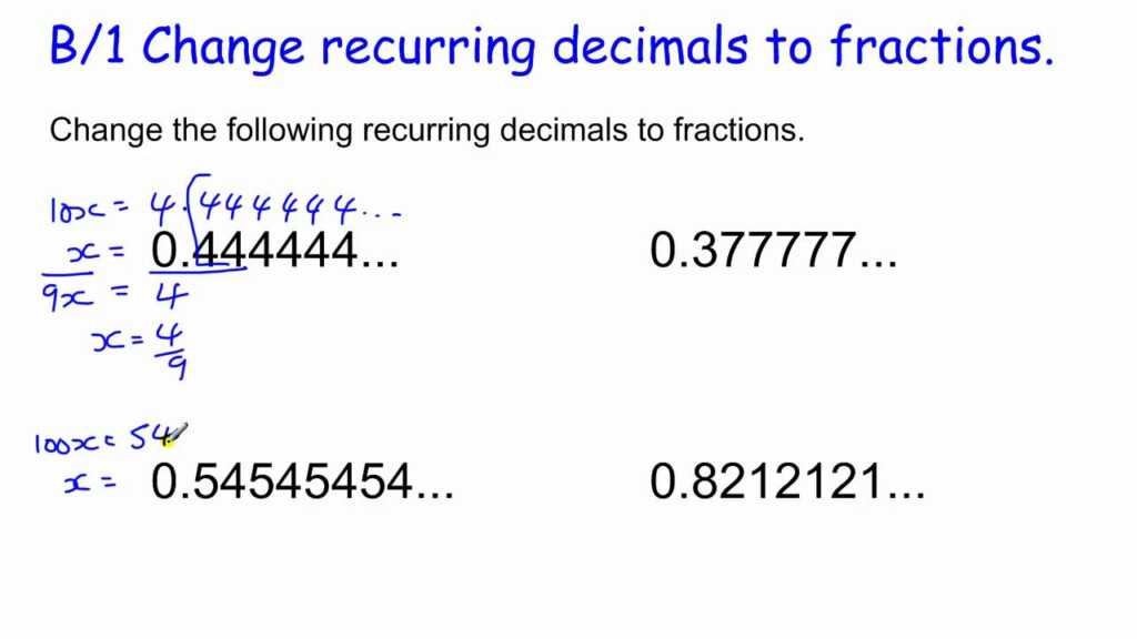 GCSE Core Maths Skills B 1 Changing Recurring Decimals To Fractions 