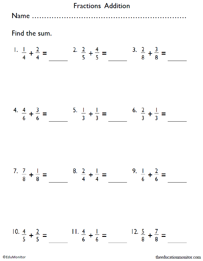 Grade 4 Fractions Addition Worksheet EduMonitor - FractionsWorksheets.net