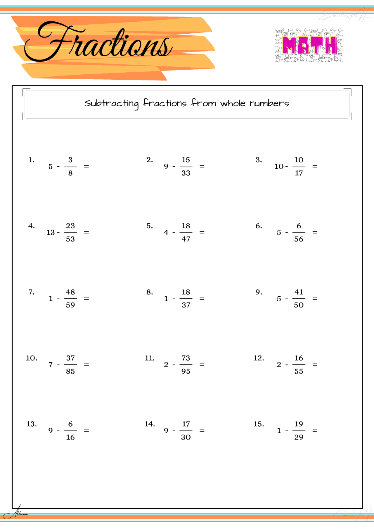 Grade 4 Math Fractions IV Subtraction - FractionsWorksheets.net