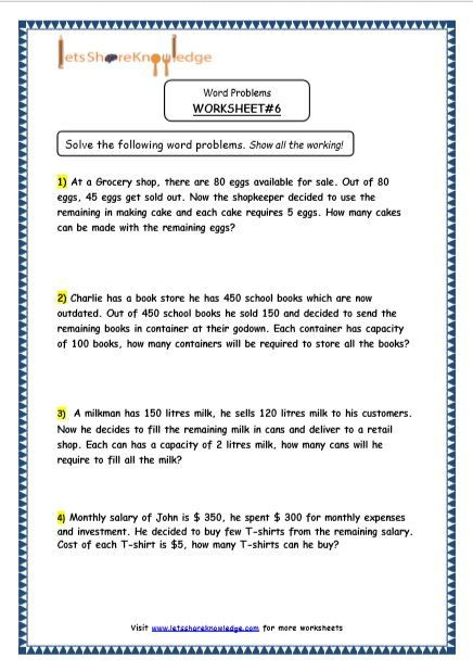 Grade 4 Maths Resources 2 Step Word Problems Printable Worksheets Word