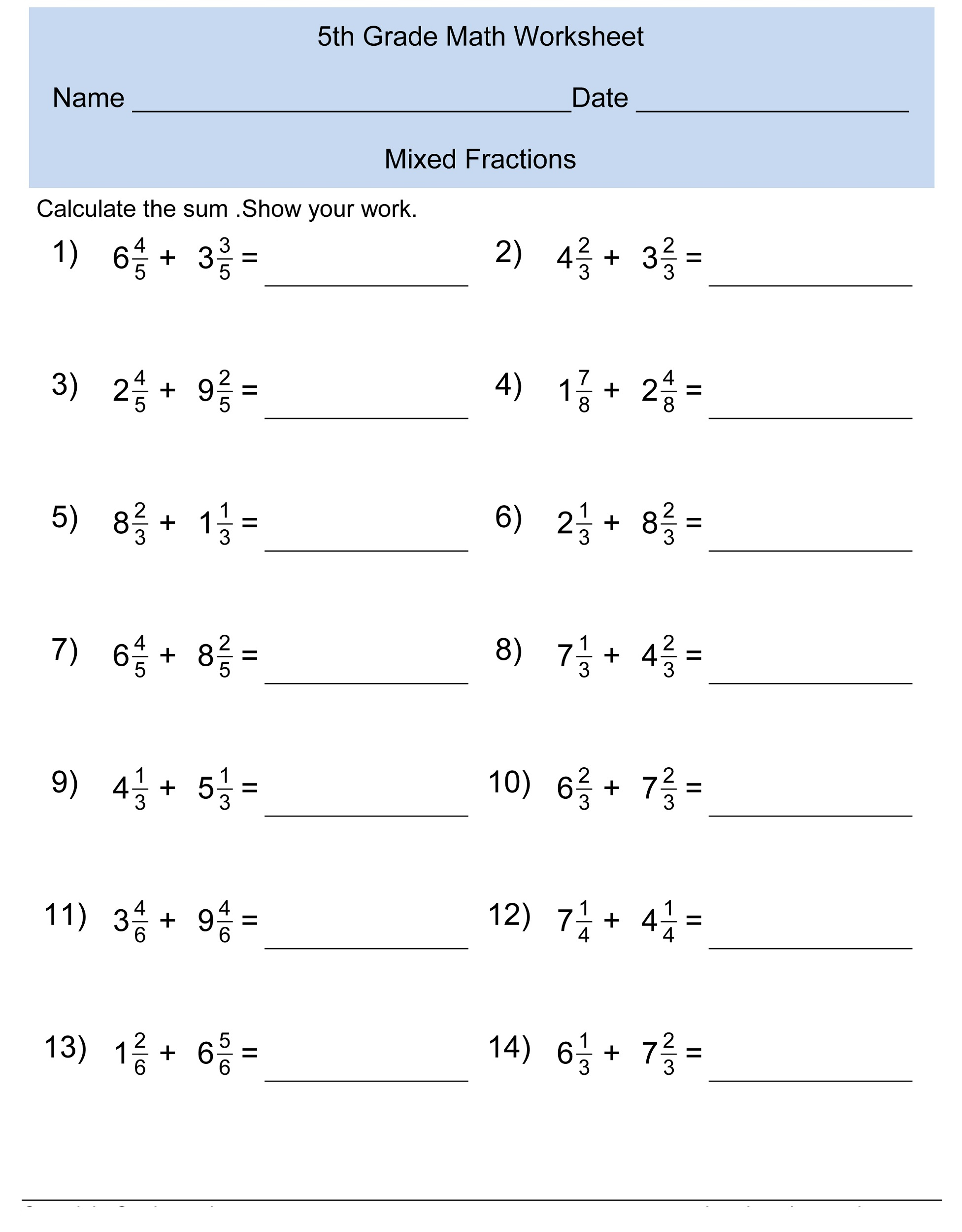 Grade 5 Math Worksheets Activity Shelter