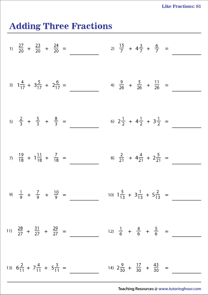 Grade 5 Worksheet Add Mixed Numbers Fractions Unlike Denominators 