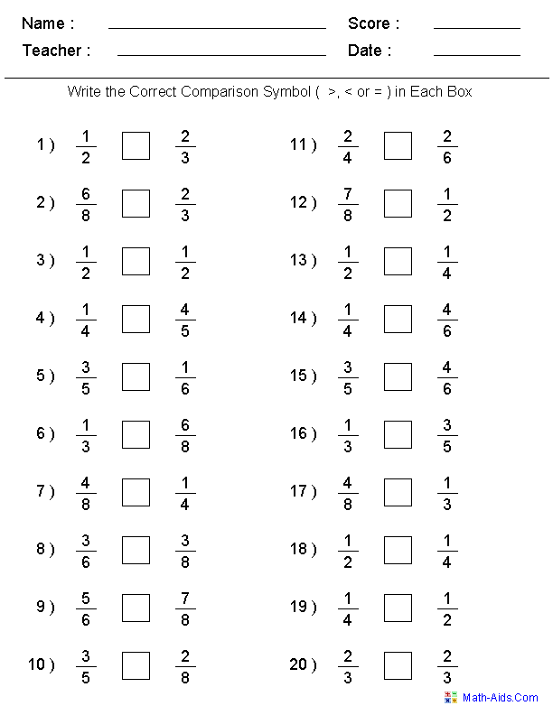 Greater Than Less Than Worksheets Math Aids Com