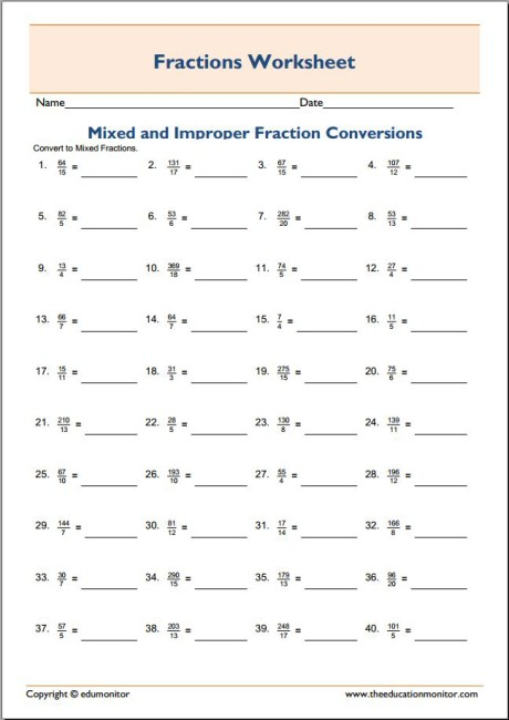 Improper And Proper Fractions Worksheet EduMonitor