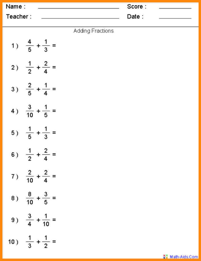 K5 Learning Subtracting Unlike Fractions Grade 5 Fractions Worksheet 