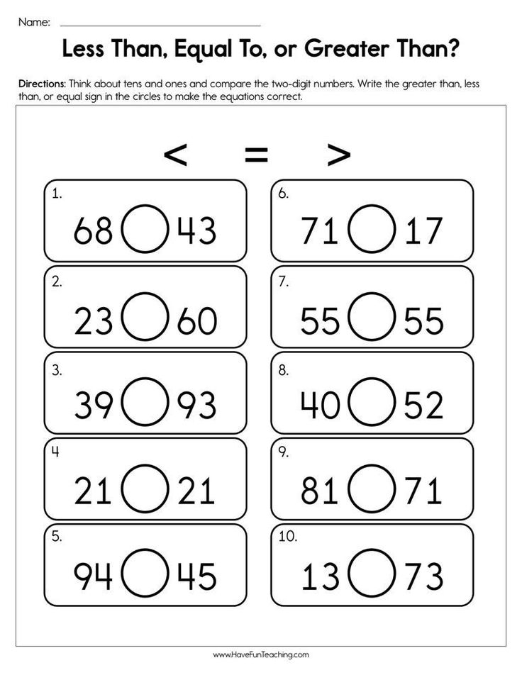 Kindergarten Math Worksheets Greater Than Less Than Less Than Equal To 