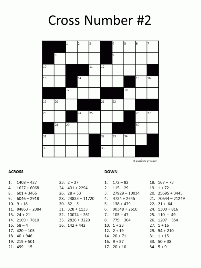 Math Crossword Worksheets 99Worksheets