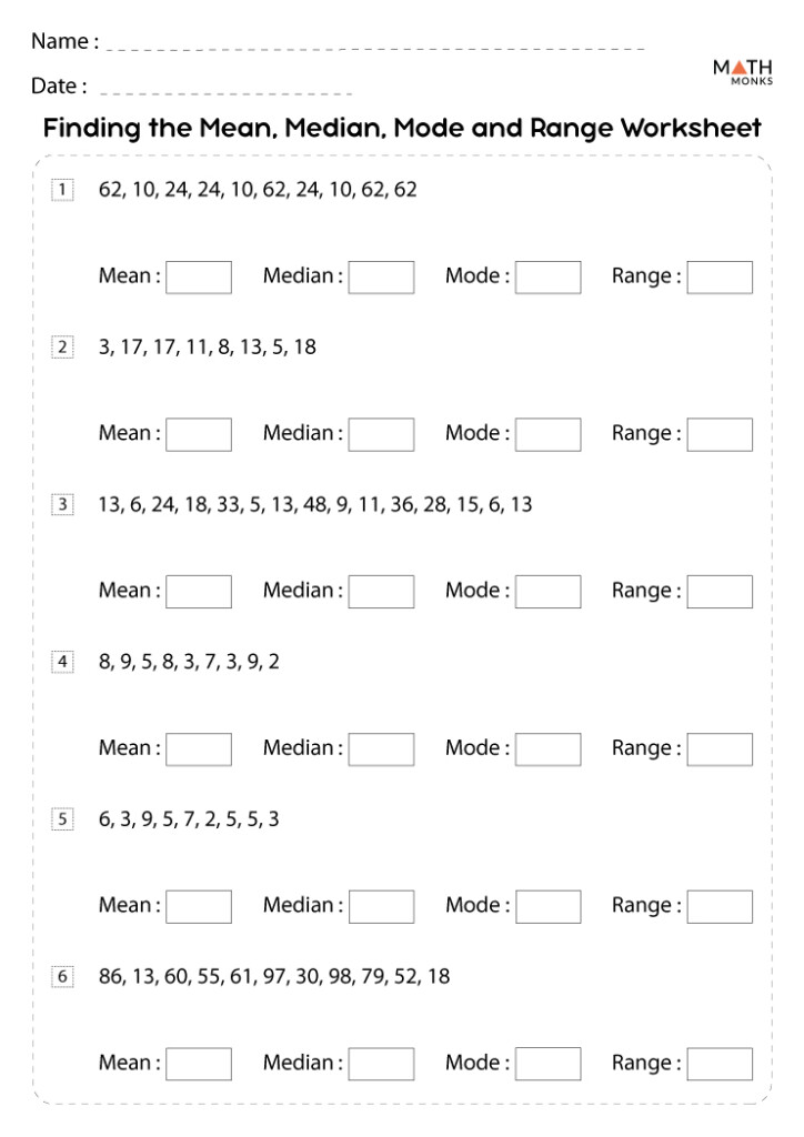 Mean Median Mode Range Worksheets Math Monks