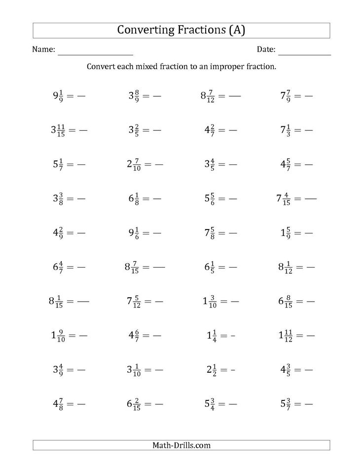 Improper Fraction To Mixed Number Worksheet Math Drills 