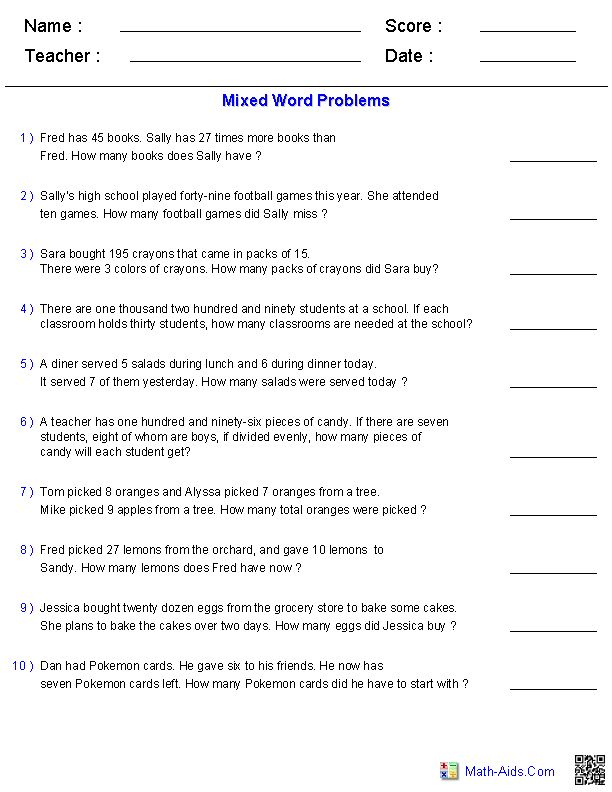 Mixed Word Problems Mixed Word Problems Word Problem Worksheets 