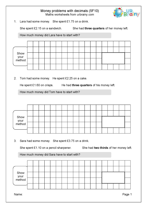 Money Problems With Decimals 5F10 Reasoning Fractions And Maths 