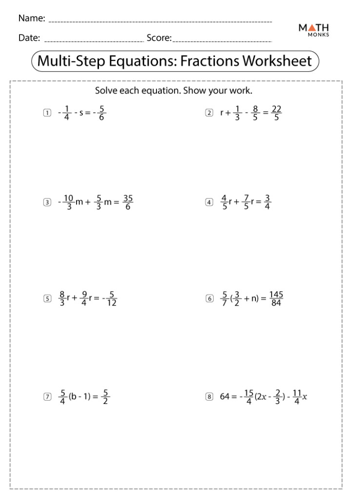 Multi Step Equations Worksheets Math Monks