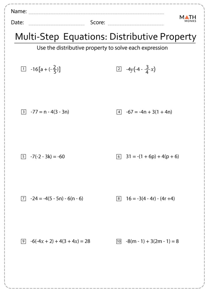 Multi Step Equations Worksheets Math Monks