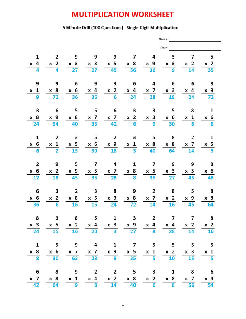 Multiplication 5 Minute Drill V 10 Math Worksheets With Etsy Canada