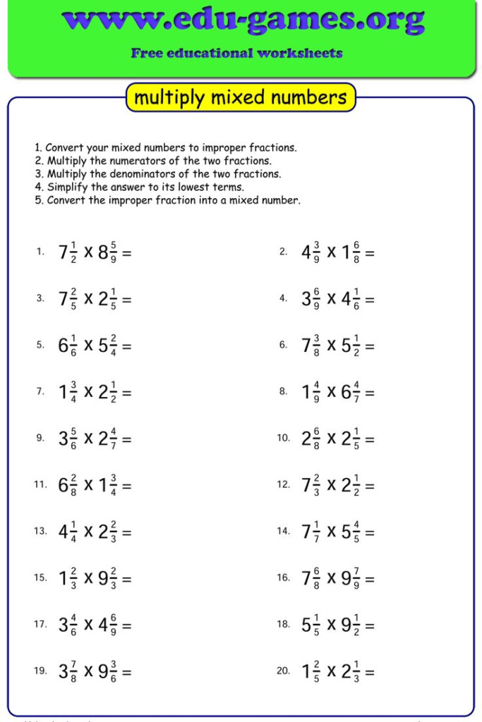 Multiply Fractions With Mixed Numbers Worksheet Kidsworksheetfun