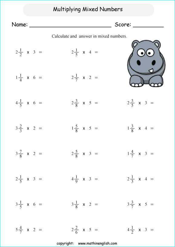 Multiply Mixed Numbers By Whole Numbers Math Worksheet For Class 5 