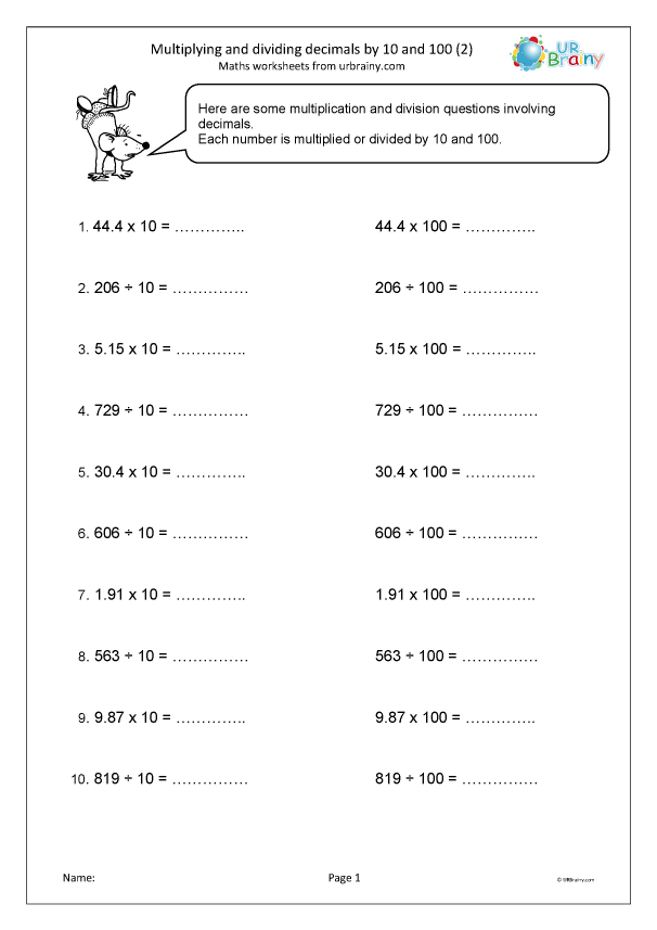 Multiplying And Dividing Decimals By 10 And 100 2 Fraction And 