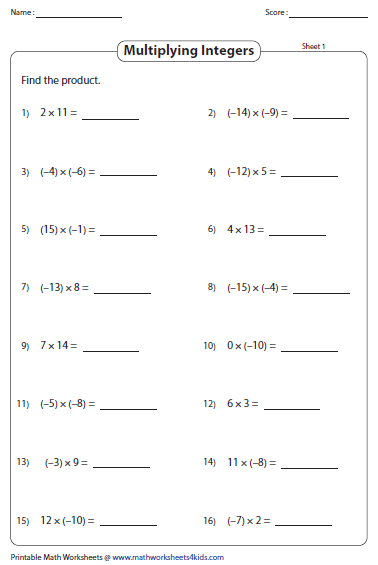 Multiplying And Dividing Integers Worksheets