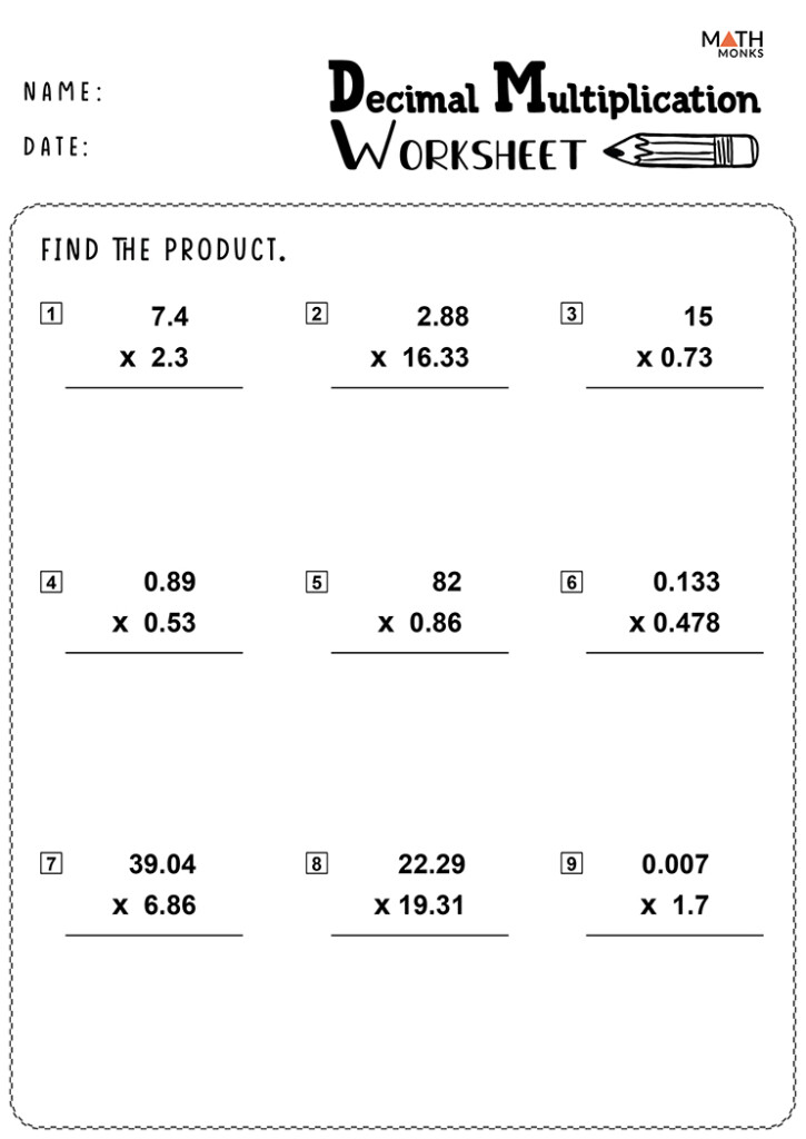 Multiplying Decimals Worksheets Math Monks