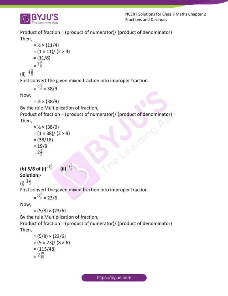 NCERT Solutions For Class 7 Maths Exercise 2 2 Chapter 2 Fractions And 