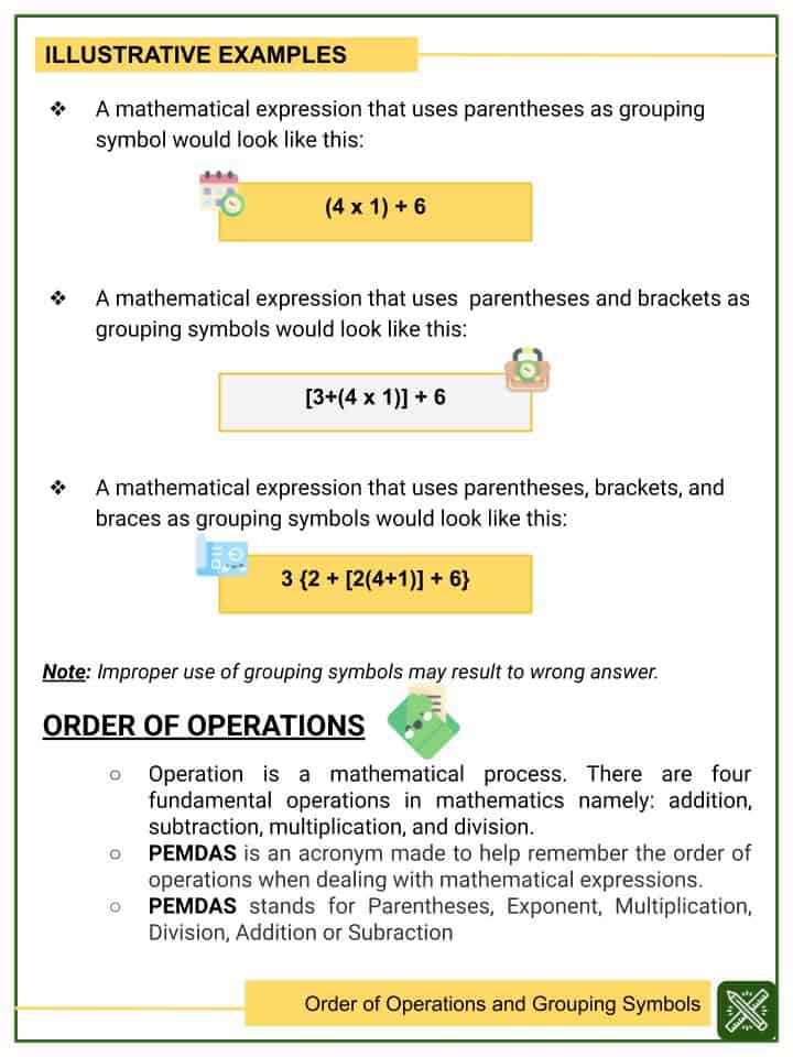 Order Of Operations And Grouping Symbols 5th Grade Math Worksheet