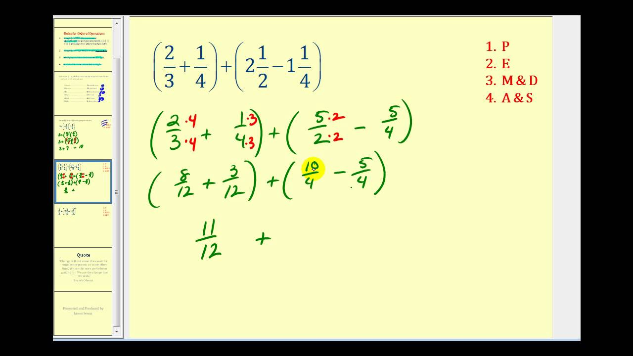 Order Of Operations Involving Mixed Numbers YouTube