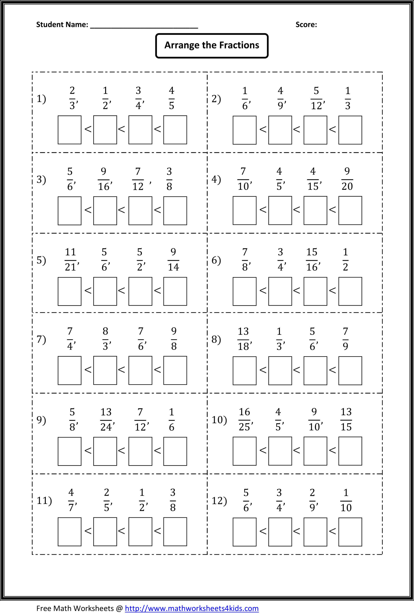 Ordering Fractions Worksheets Fractions Worksheets 4th Grade Math