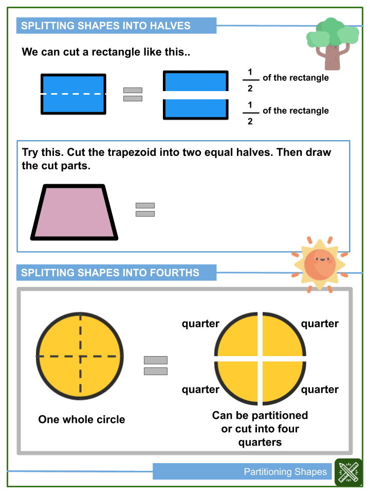 Partitioning Shapes 1st Grade Math Worksheets Common Core Aligned