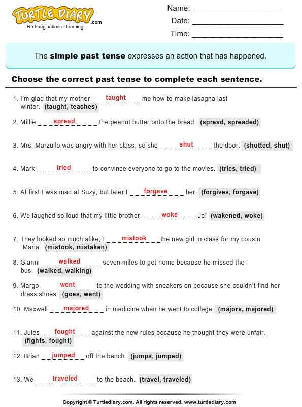 Past Tense Worksheets For Grade 4 Worksheets Master