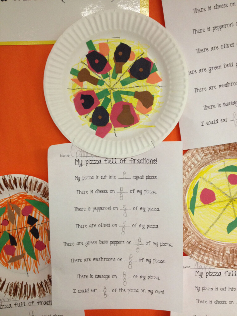 Pizza Fractions On Paper Plate With Fraction Worksheet Attached 