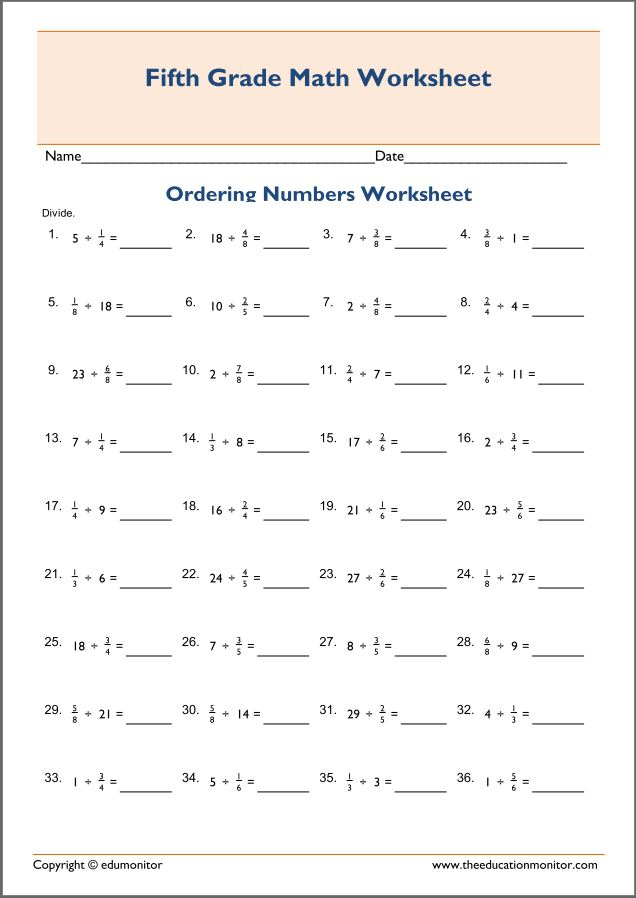 Printable Fraction Division Worksheets 5th Grade