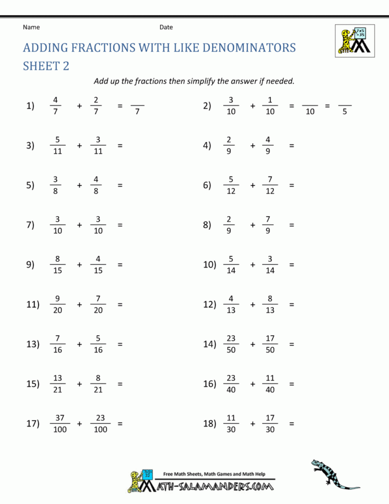 Read PDF Adding And Subtracting Fractions With Unlike Denominators 