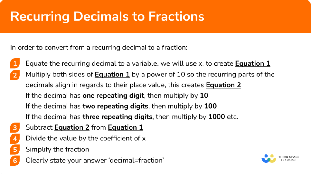 Recurring Decimals To Fractions GCSE Maths Steps Examples