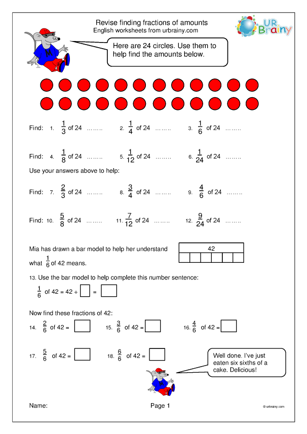 Revise Finding Fractions Of Amounts Fraction And Decimal Worksheets 