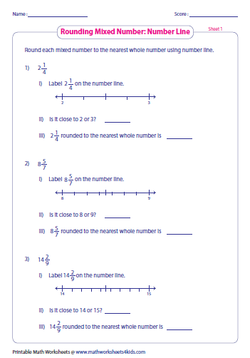 Rounding Fractions Worksheets