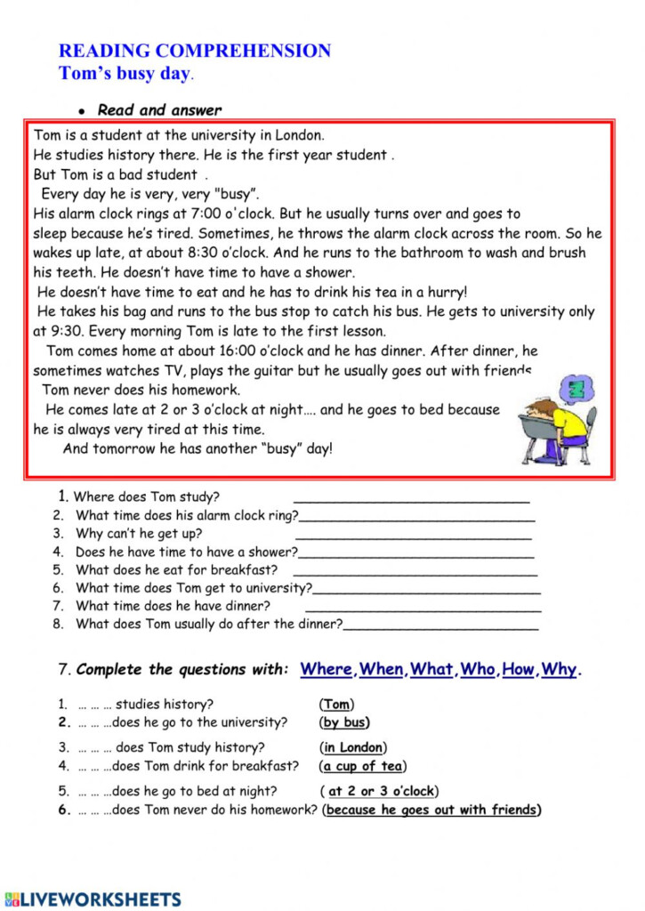 Simple Present Reading Comprehension Worksheet