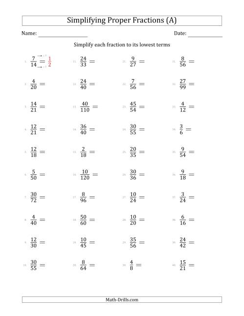 Simplify Proper Fractions To Lowest Terms Easier Version A 