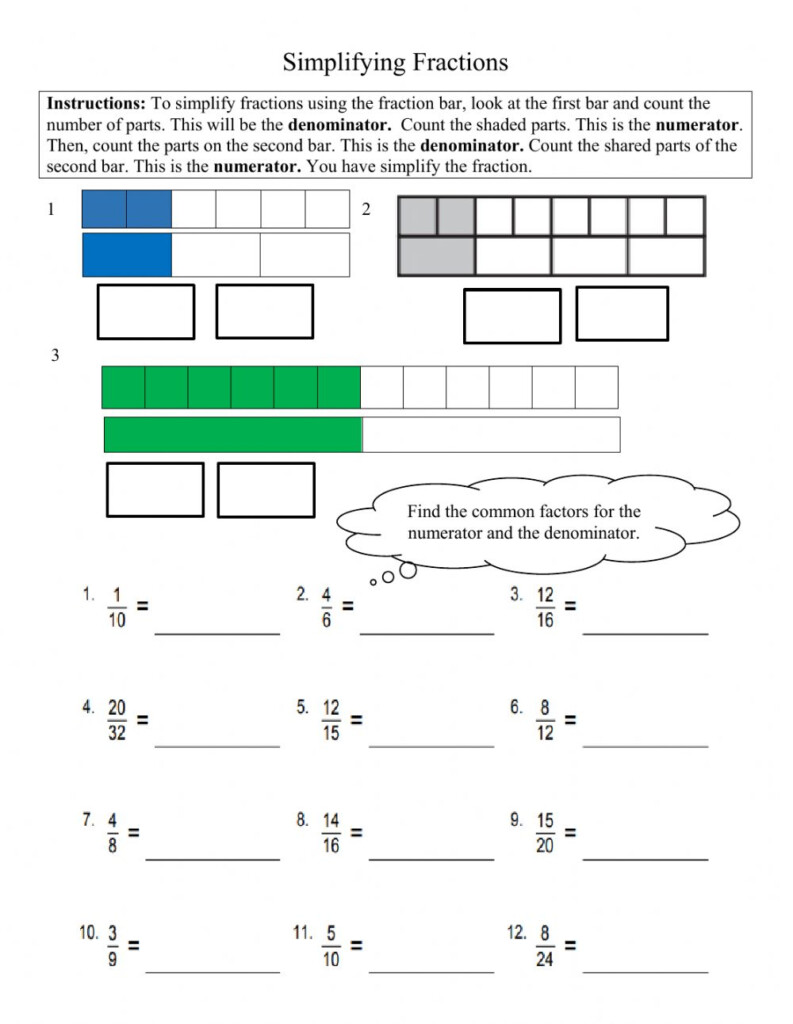 Simplifying Fractions Grade 4 Worksheet