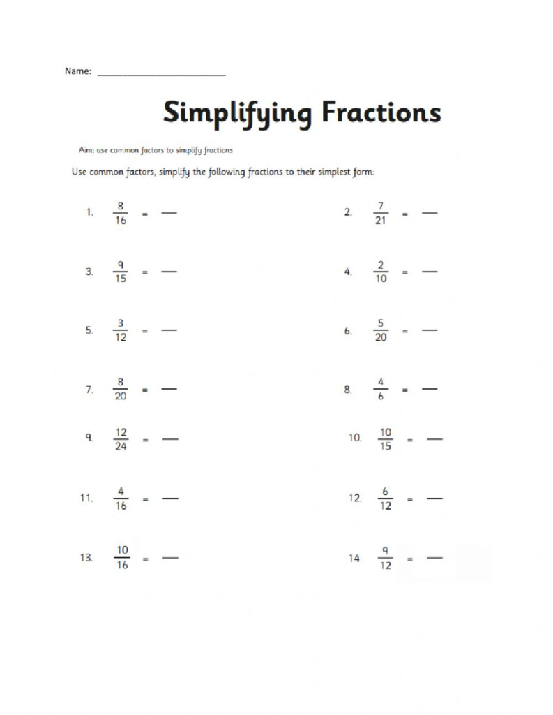 Simplifying Fractions Worksheet Grade 4