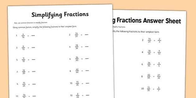 Simplifying Fractions Worksheet teacher Made 